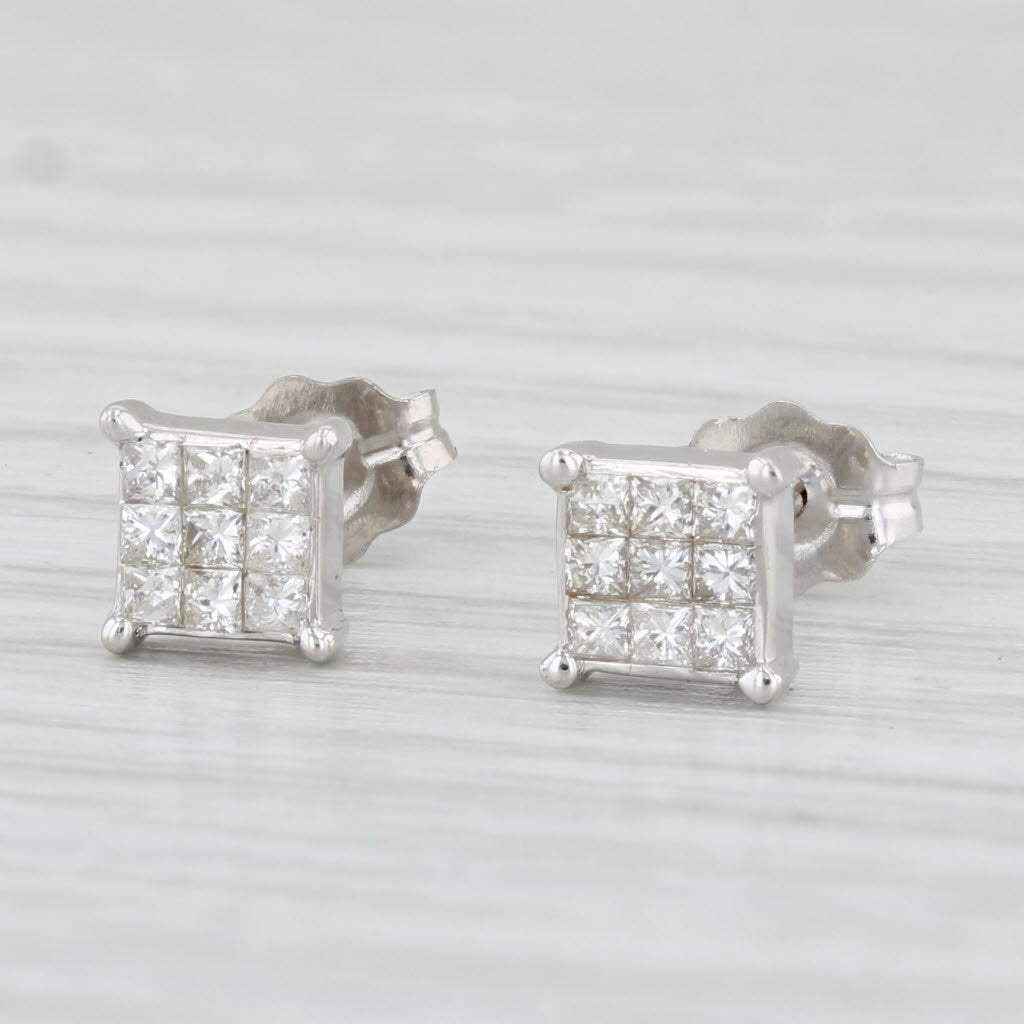 Light Gray 0.20ctw Diamond Stud Earrings 18k White Gold Princess Solitaires