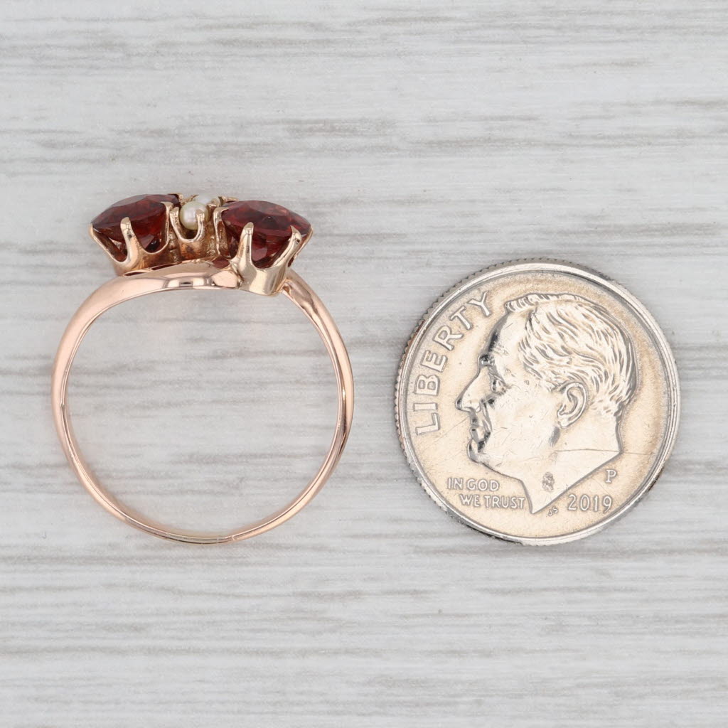 Light Gray Antique Victorian Garnet Pearl Ring 10k Rose Gold Size 6