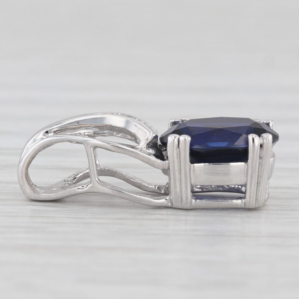 Light Gray 2.32ctw Lab Created Blue Sapphire Diamond Pendant 10k White Gold