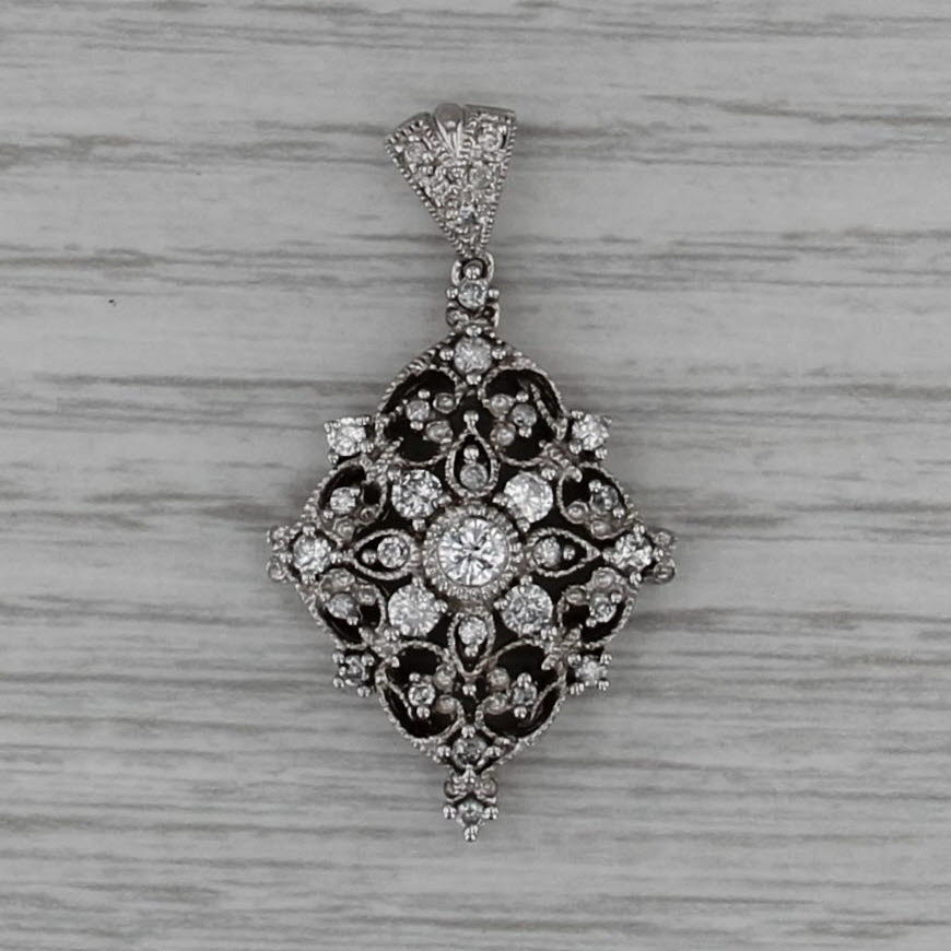 0.62ctw Diamond Ornate Filigree Pendant 14k White Gold Openwork Drop