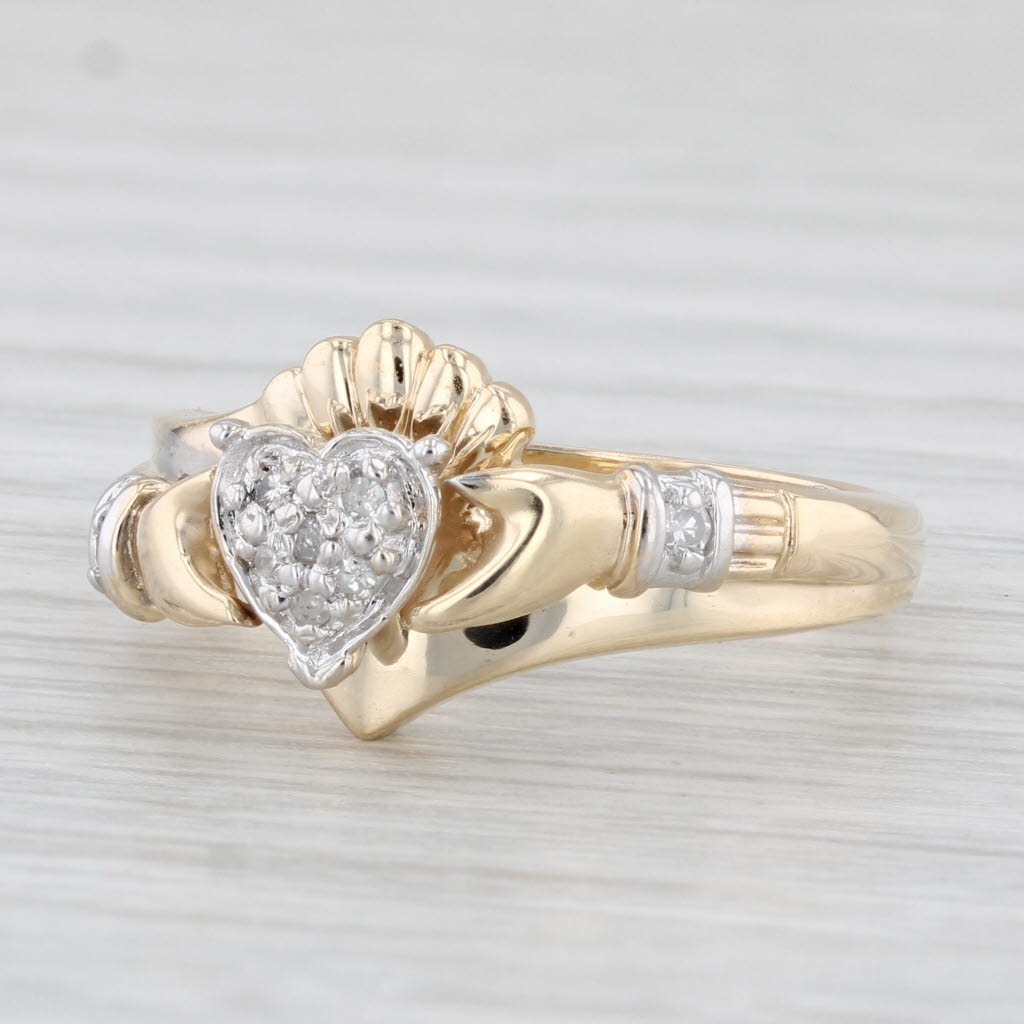 Light Gray Diamond Claddagh Heart Ring 10k Yellow Gold Size 7 Engagement Wedding