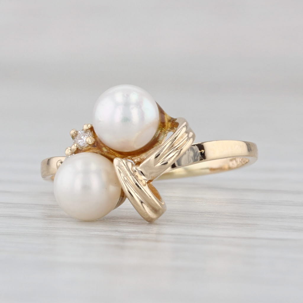 Cultured Pearl Knot Ring 14k Yellow Gold Size 5