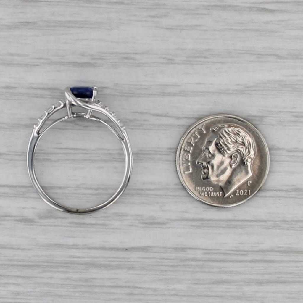 1.41ctw Lab Created Blue Sapphire White Topaz Ring 10k White Gold Size 7 Bypass