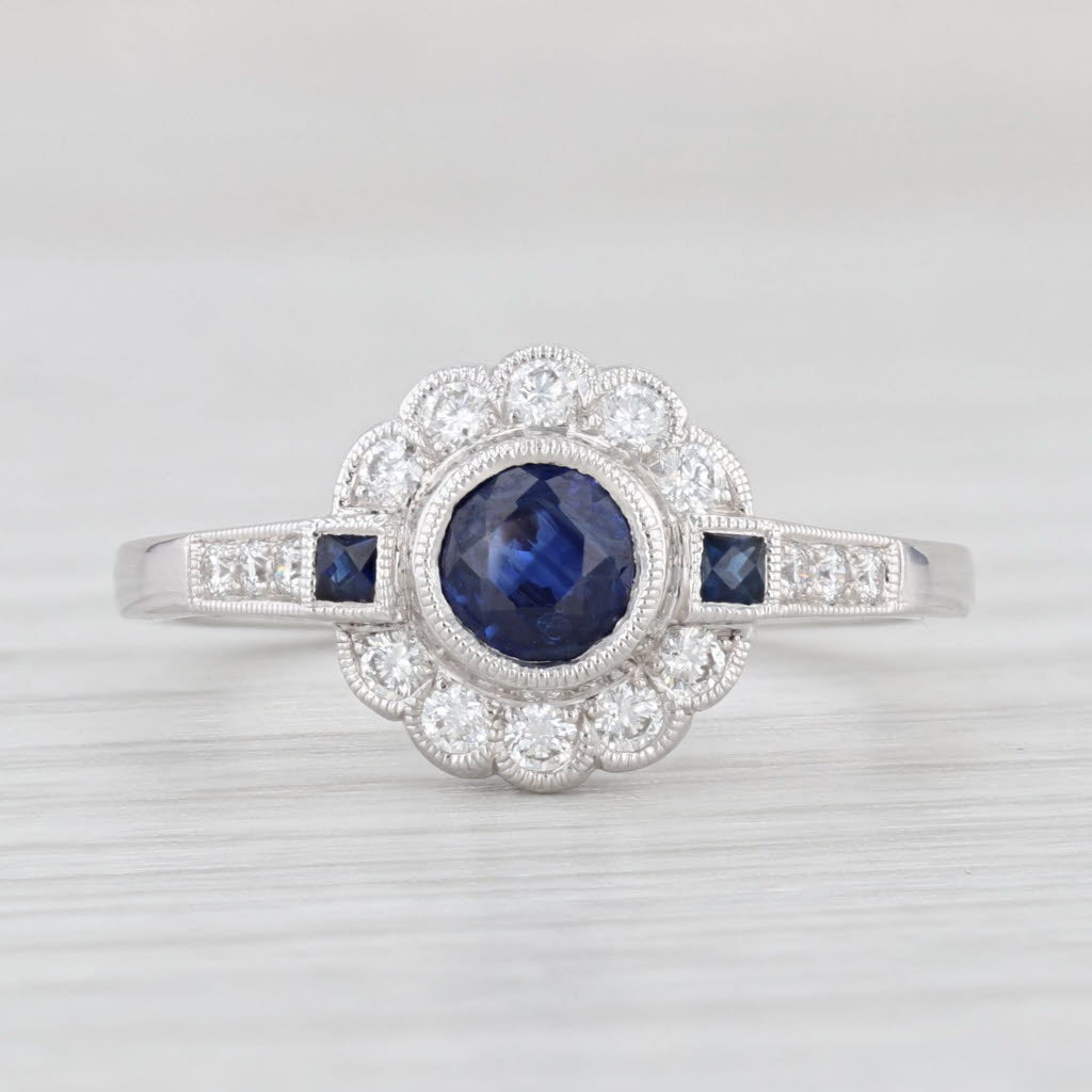 Light Gray New Beverley K 0.85ctw Sapphire Diamond Halo Ring 14k Gold Engagement Size 7.25