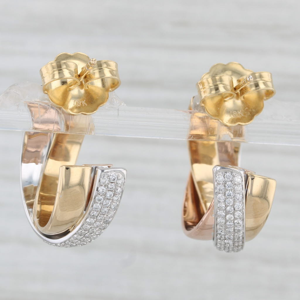 Light Gray 0.90ctw Diamond Layered Hoop Earrings 18k Yellow White Rose Gold