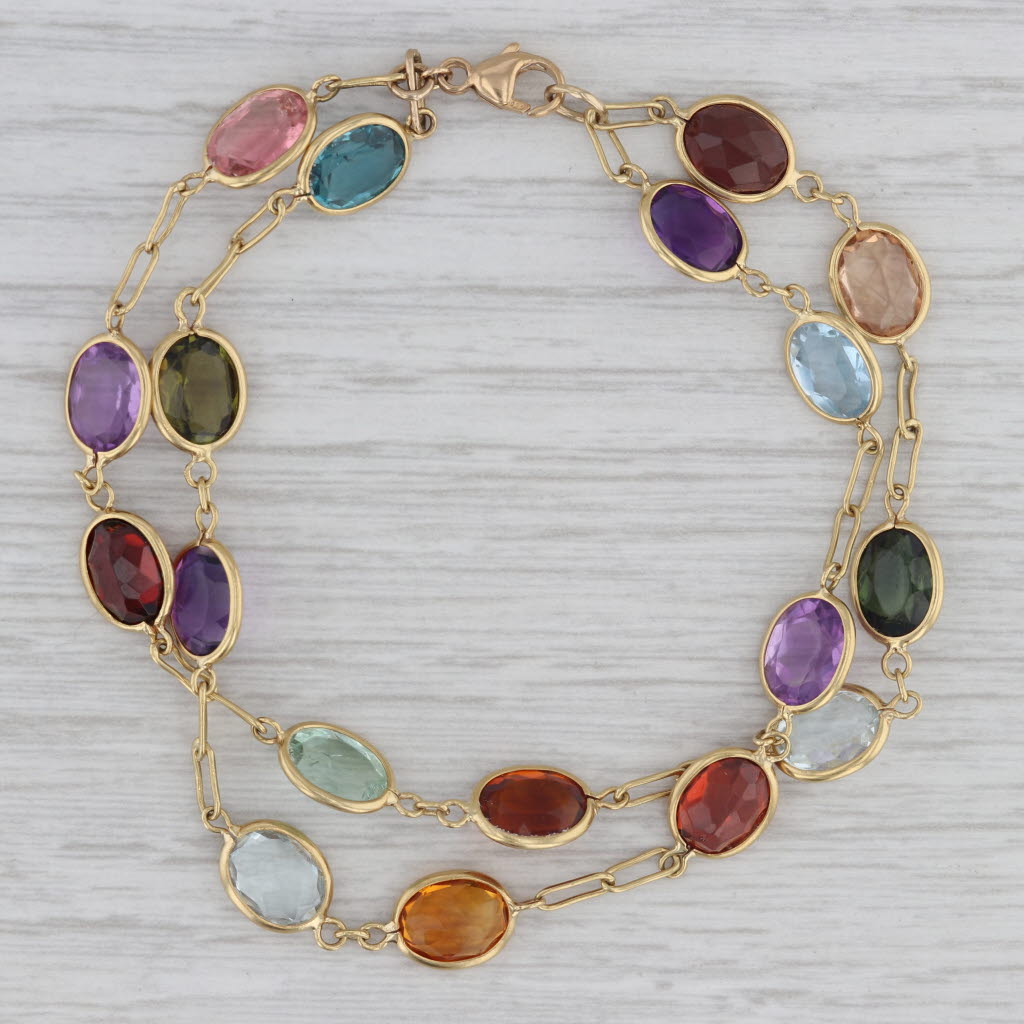 Gray Multi-Gemstone Tennis Bracelet 18k Yellow Gold 7" Amethyst Aquamarine Citrine
