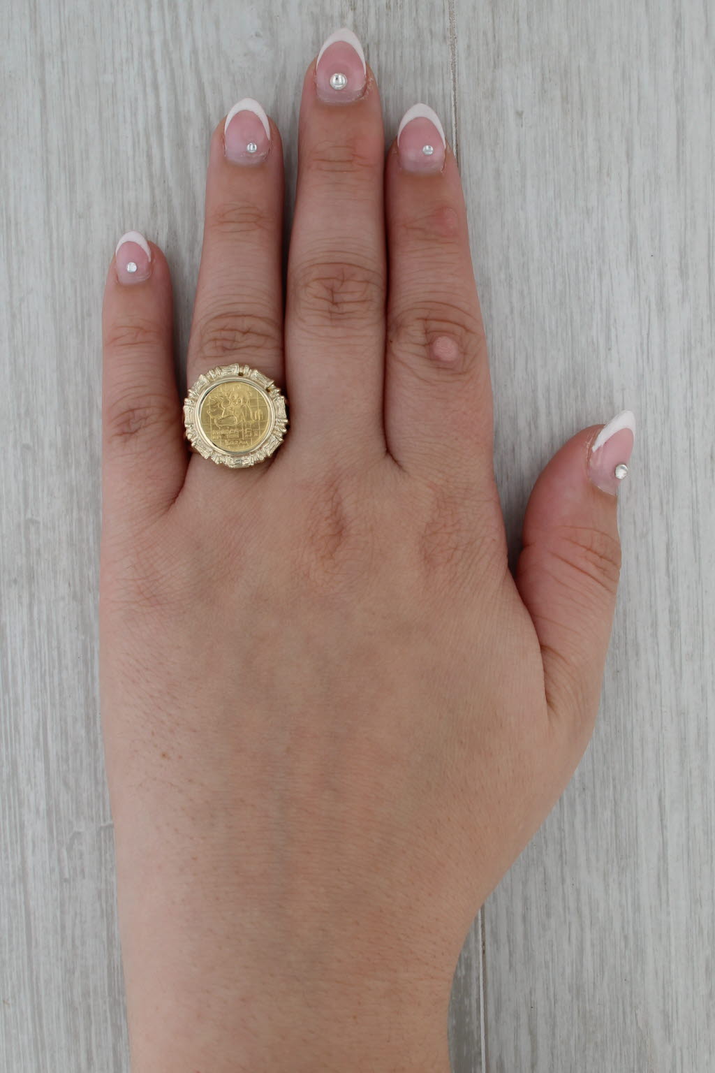1989 Authentic Chinese Panda Coin Ring 1/20 Fine Gold 14k 5 Yuan Size 7