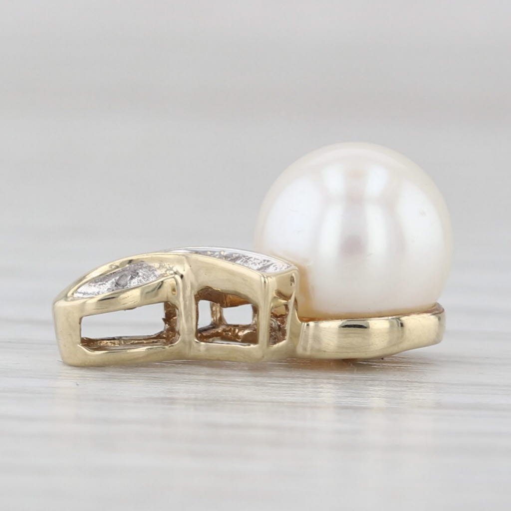 7.6mm Cultured Pearl Diamond Pendant 10k Yellow Gold Small Drop