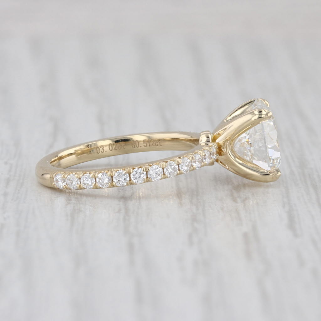 New IGI 3.51ctw Round Lab Grown Diamond Engagement Ring 14k Yellow Gold Size 6