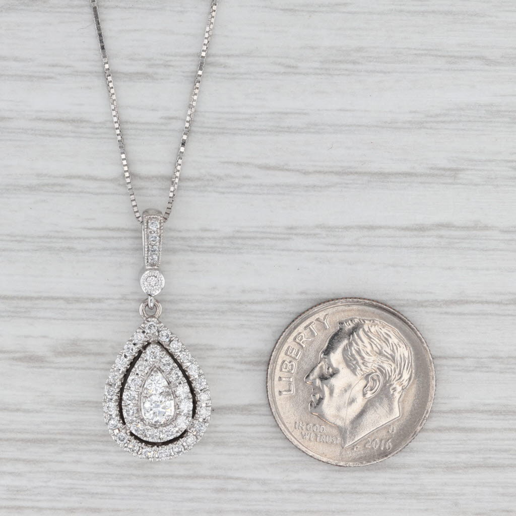 Neil Lane 0.59ctw Diamond Teardrop Pendant Necklace 14k White Gold Adjustable
