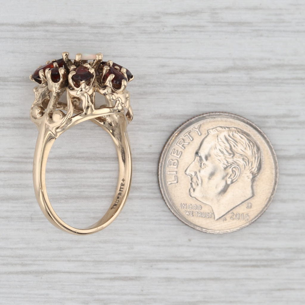 Light Gray 1.60ctw Garnet Cluster Halo Opal Ring 10k Yellow Gold Size 6.25
