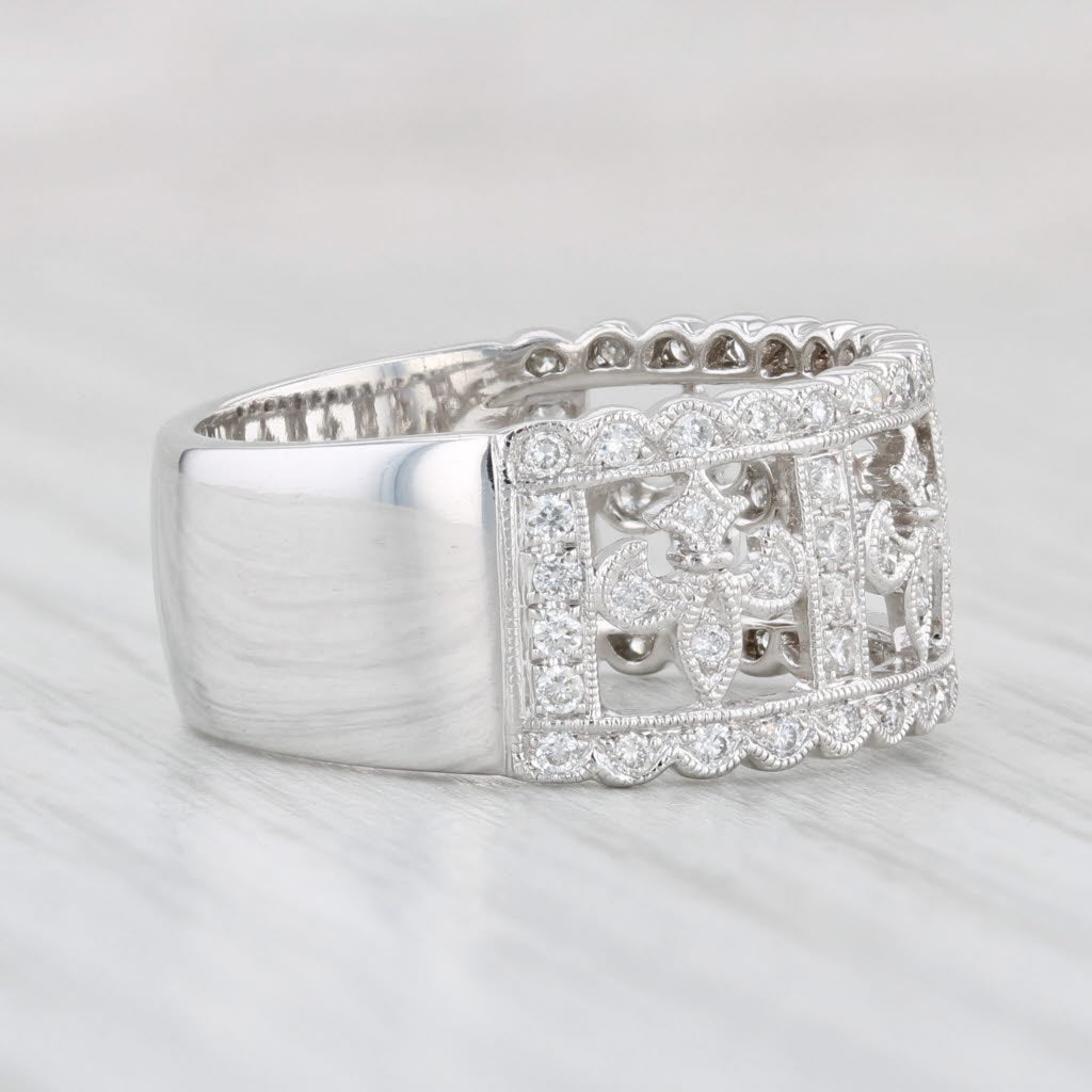Light Gray New Diamond Fleur De Lis Ring 14k White Gold Size 6.5 Cocktail Band Beverley K