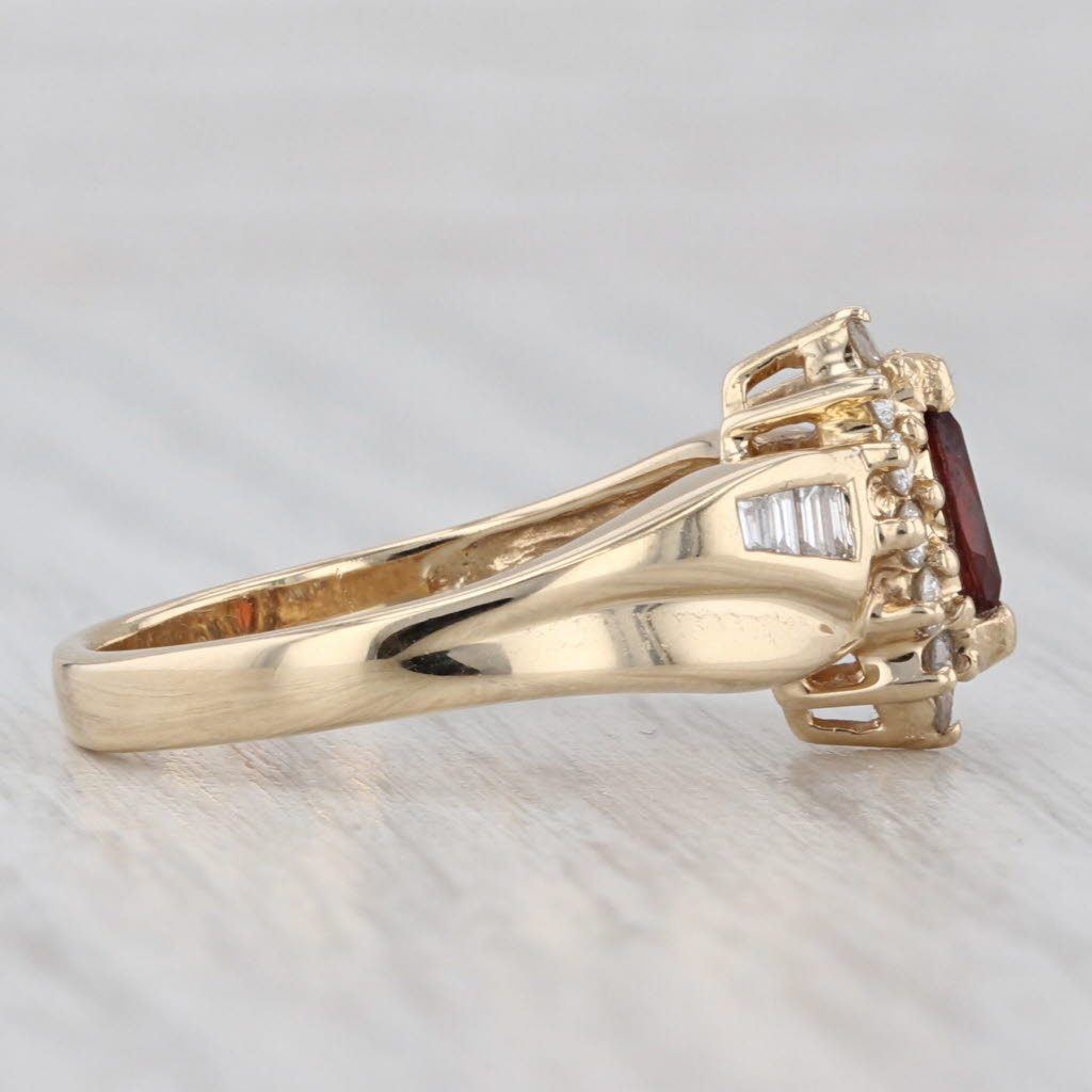 Light Gray 0.70ctw Marquise Garnet Diamond Halo Ring 14k Yellow Gold Size 7-7.25