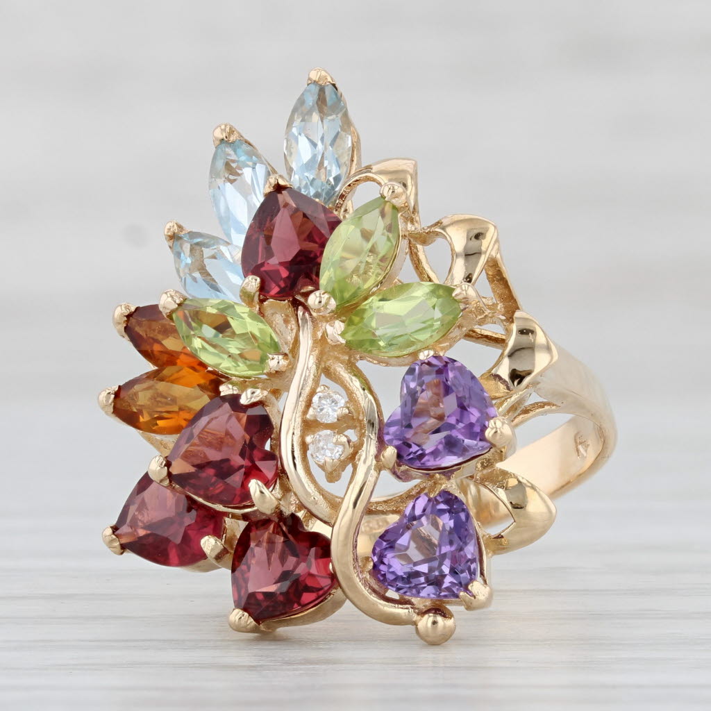 Light Gray 4.70ctw Gemstone Cluster Ring 14k Gold Size 6.25 Amethyst Garnet Peridot Topaz