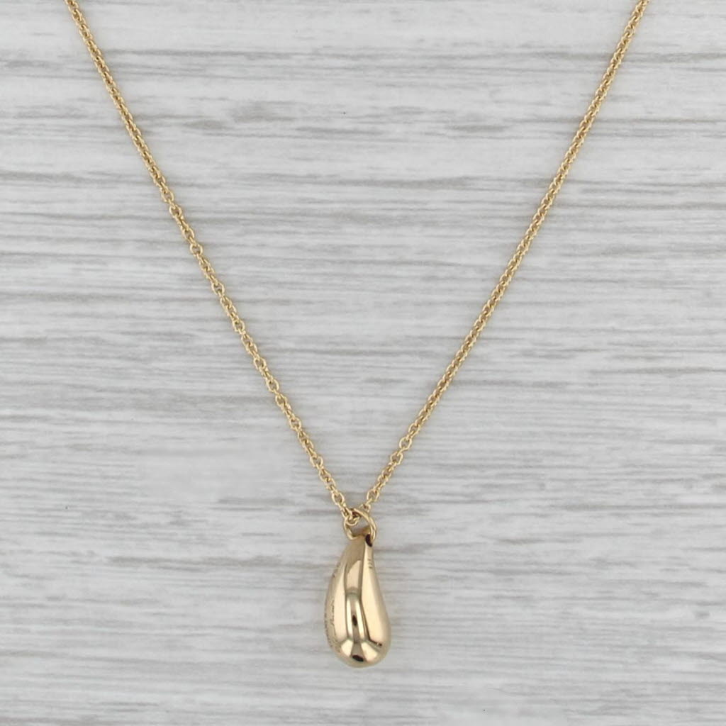 Tiffany Elsa Peretti Teardrop Pendant Necklace w/ Box Pouch 16" 18k Yellow Gold