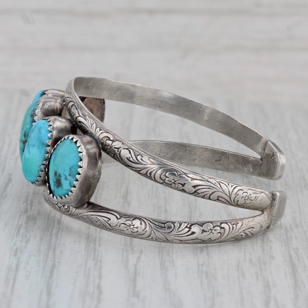Gray Vintage Native American Turquoise Cuff Bracelet Sterling Silver 6.5"
