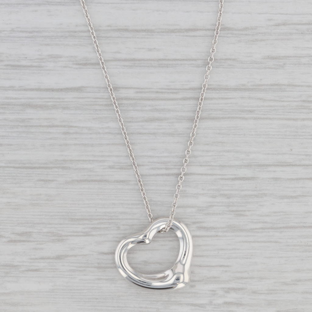 Gray Tiffany & Co. Elsa Peretti Sterling Silver Open Heart Pendant Necklace 18" w/Box