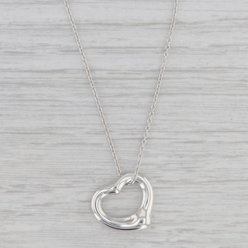 Tiffany & Co. Elsa Peretti Sterling Silver Open Heart Pendant Necklace 18" w/Box
