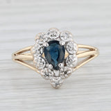 0.44ctw Pear Blue Sapphire Diamond Ring 10k Yellow Gold Size 4.75