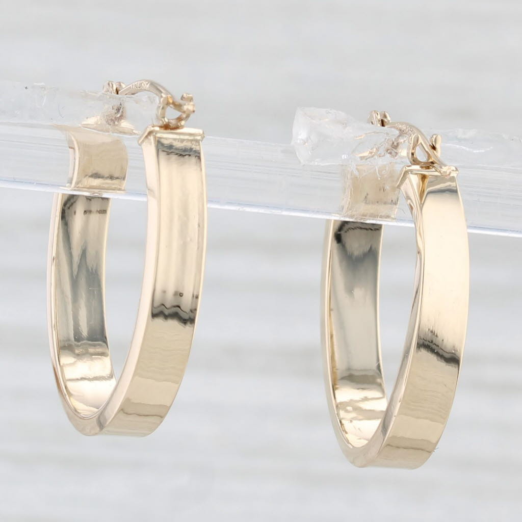 Light Gray Oval Hoop Earrings 14k Yellow Gold Snap Top Hoops
