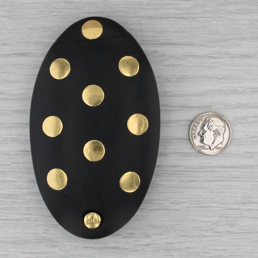 Vintage Ebony Wood Hand Mirror 18k Gold Dots Pocket Purse Travel Opens
