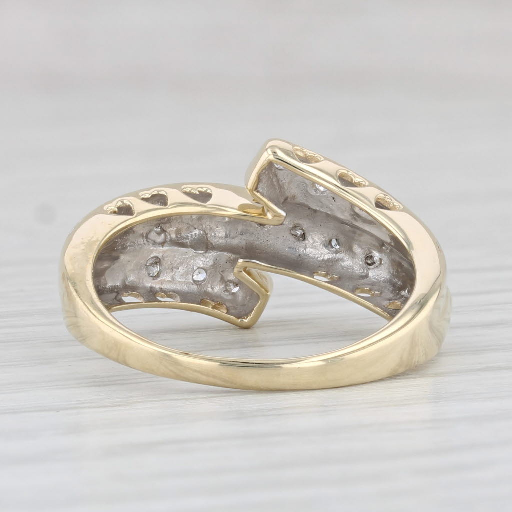 Light Gray Diamond Bypass Ring 10k Yellow Gold Sz 7 Anniversary Wedding Band Heart Accents