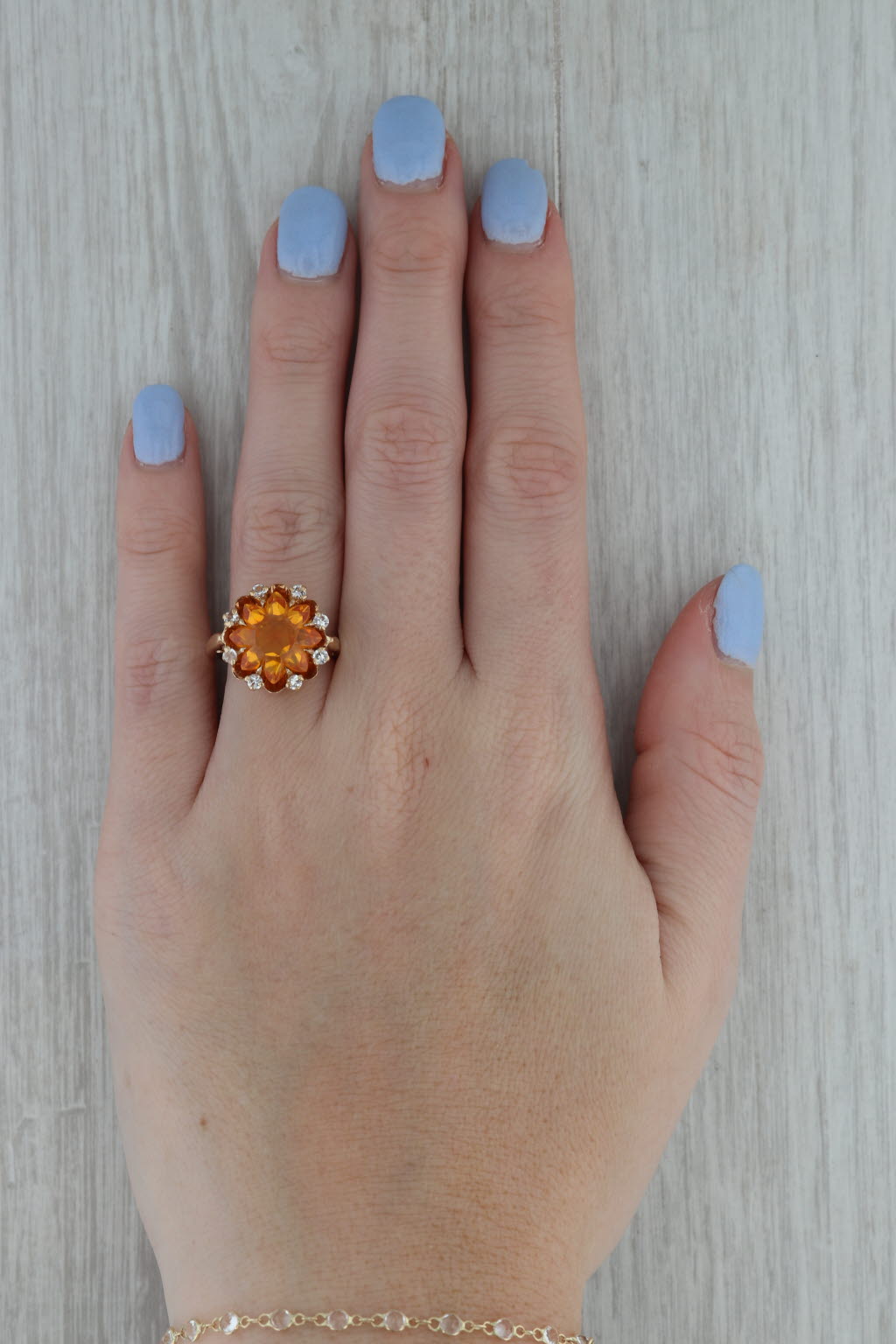 Rosy Brown Lab Created Yellow Orange Sapphire White Spinel 10k Yellow Gold Ring Size 5.75