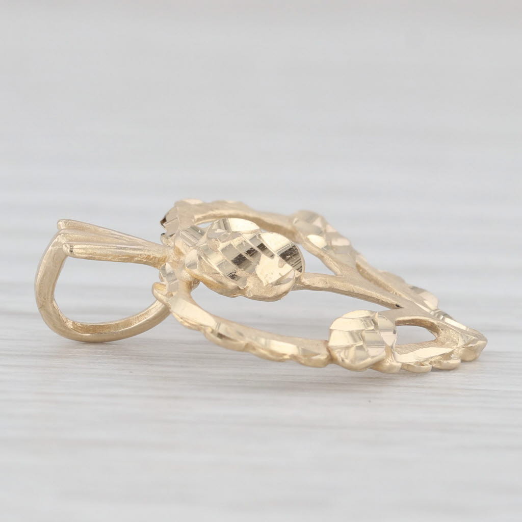 Light Gray Blooming Rose in Open Heart Pendant 14k Yellow Gold Floral