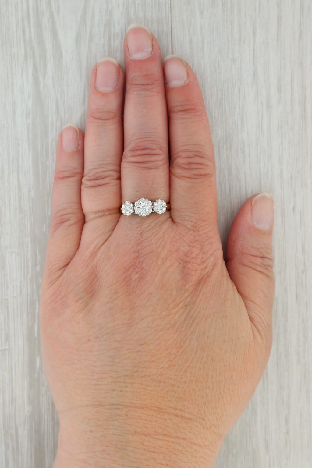 Tan 0.67ctw Diamond Clusters Ring 18k White Yellow Gold Size 7.25 Engagement
