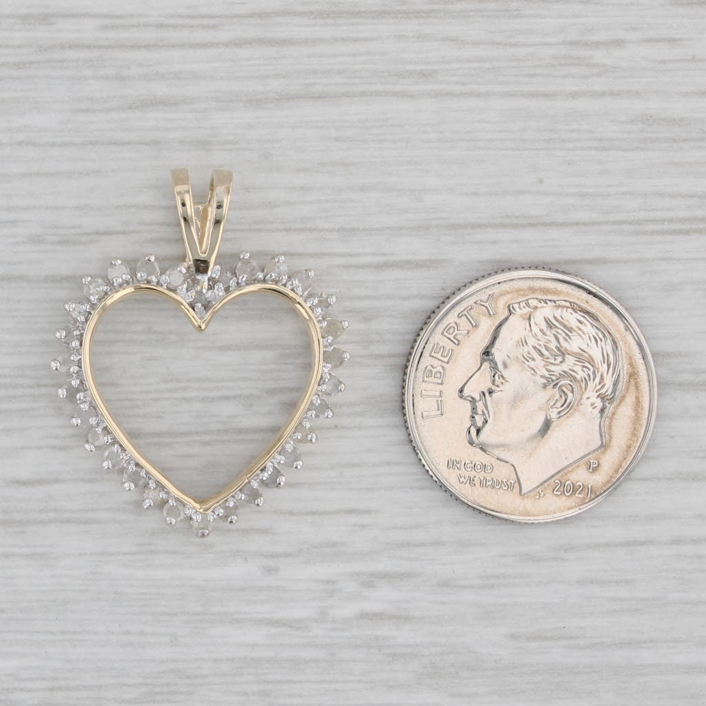Gray 0.40ctw Diamond Open Heart Pendant 10k Yellow Gold