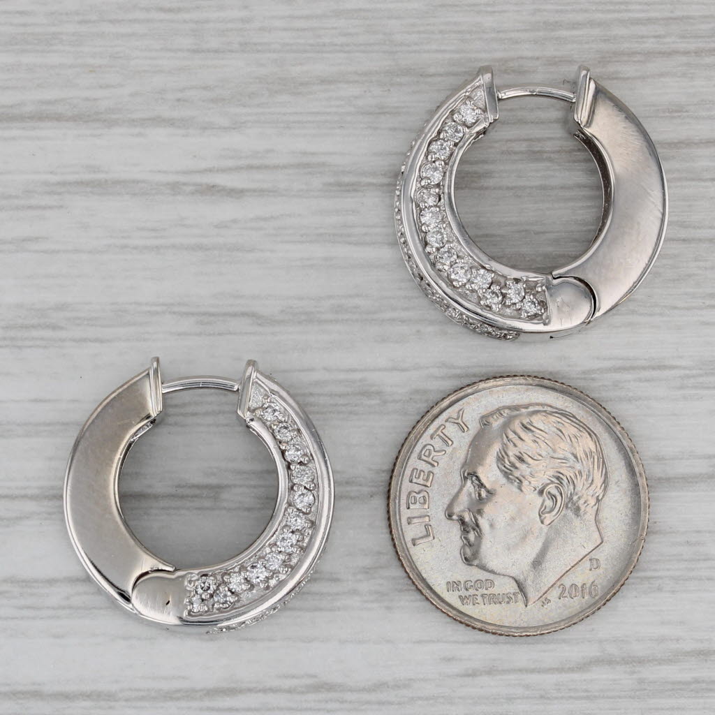 Gray 1.20ctw Diamond Hoop Earrings 14k White Gold Snap Top Hinged Hoops