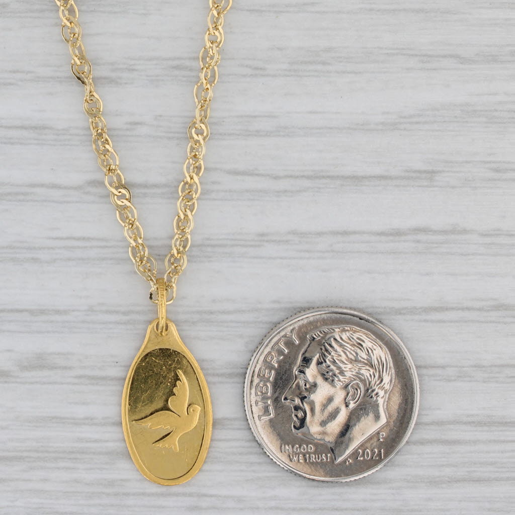 Gray 1 Gram PAMP Suise Oval Bar Dove Pendant 14k Yellow Gold 15" Cable Chain
