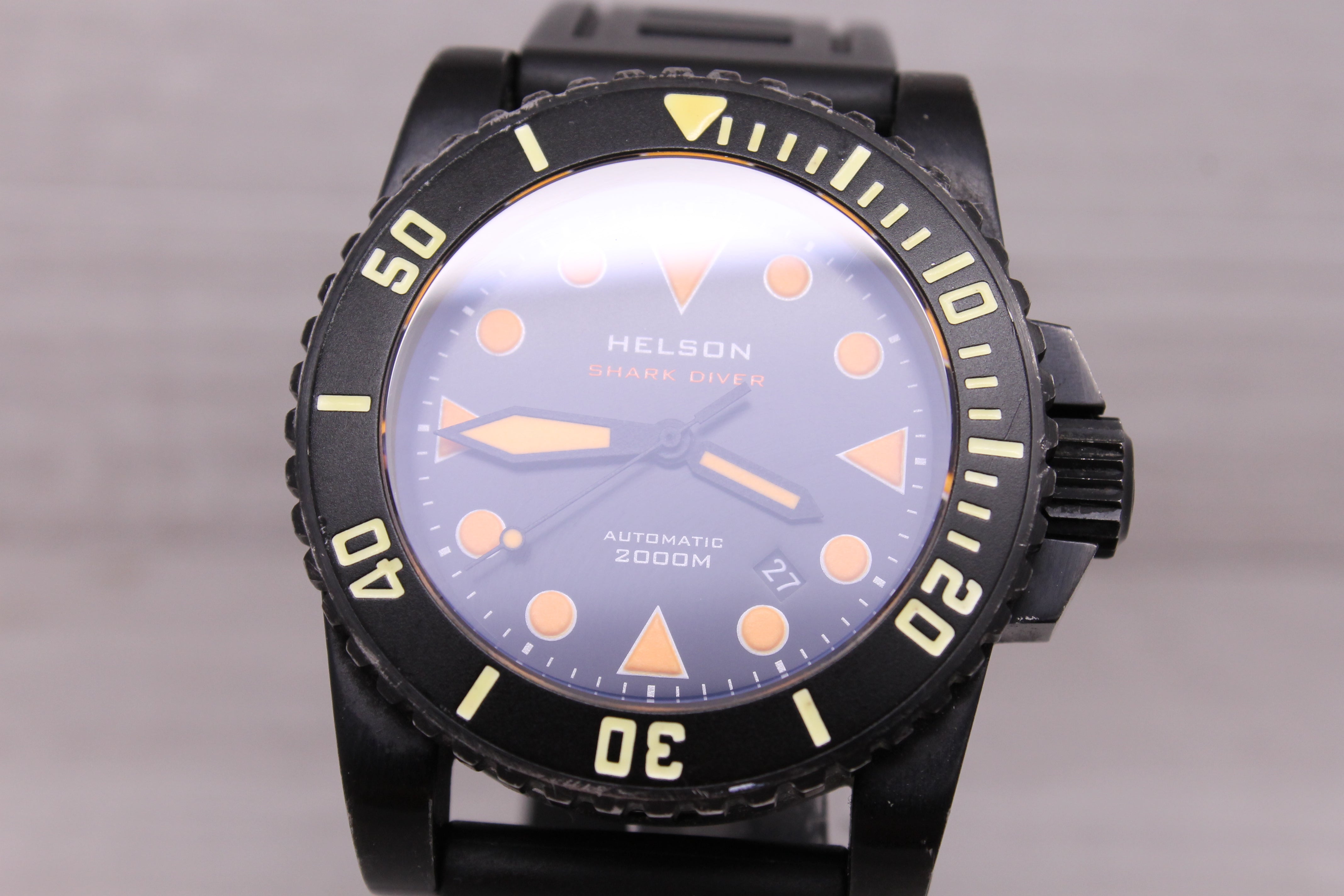Dark Gray Helson Sharkdiver 2000m 45mm Black PVD Mens Automatic Divers Watch w/ Bracelet