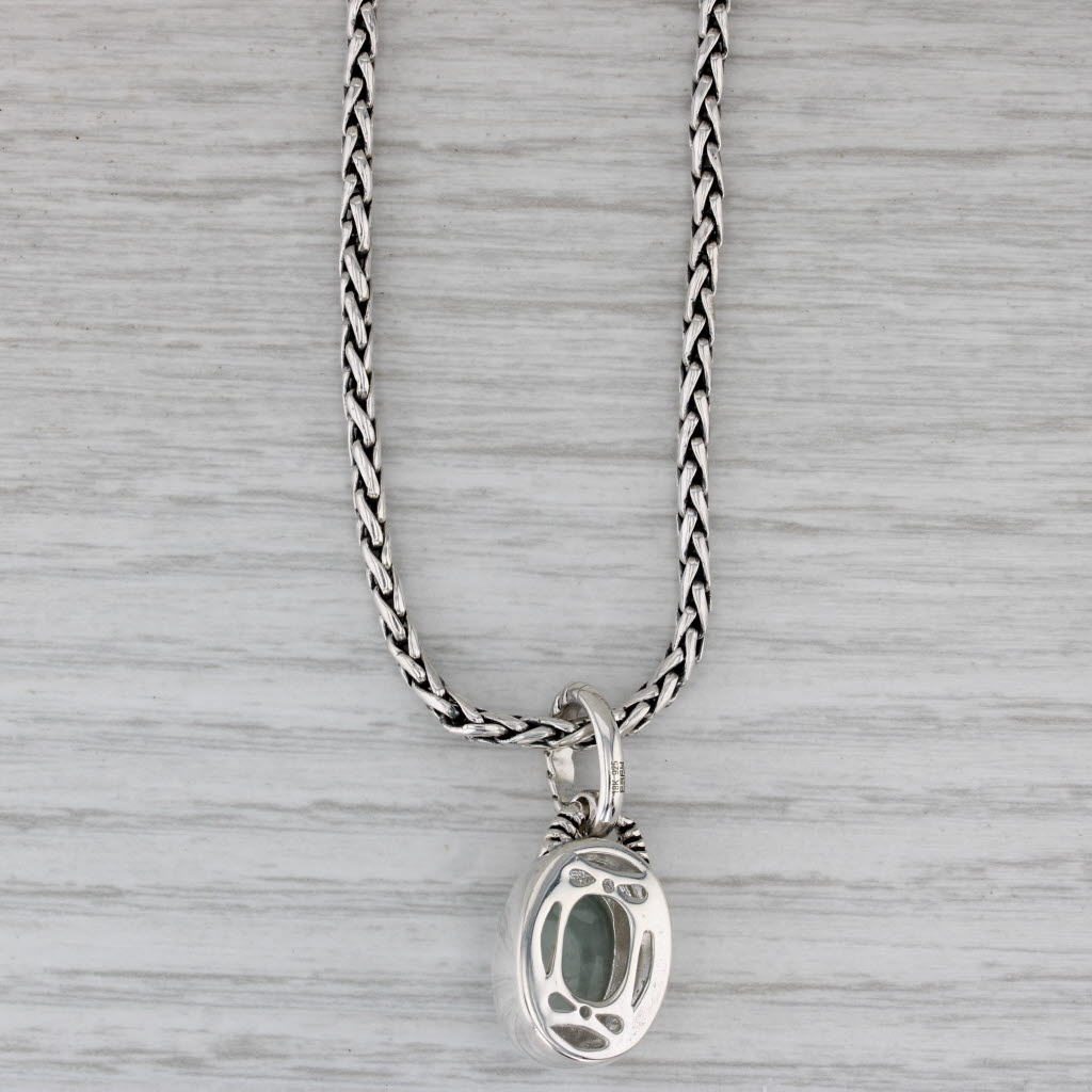 Gray Effy Jadeite Jade Pendant Necklace Sterling Silver 18k Gold 18" Wheat Chain