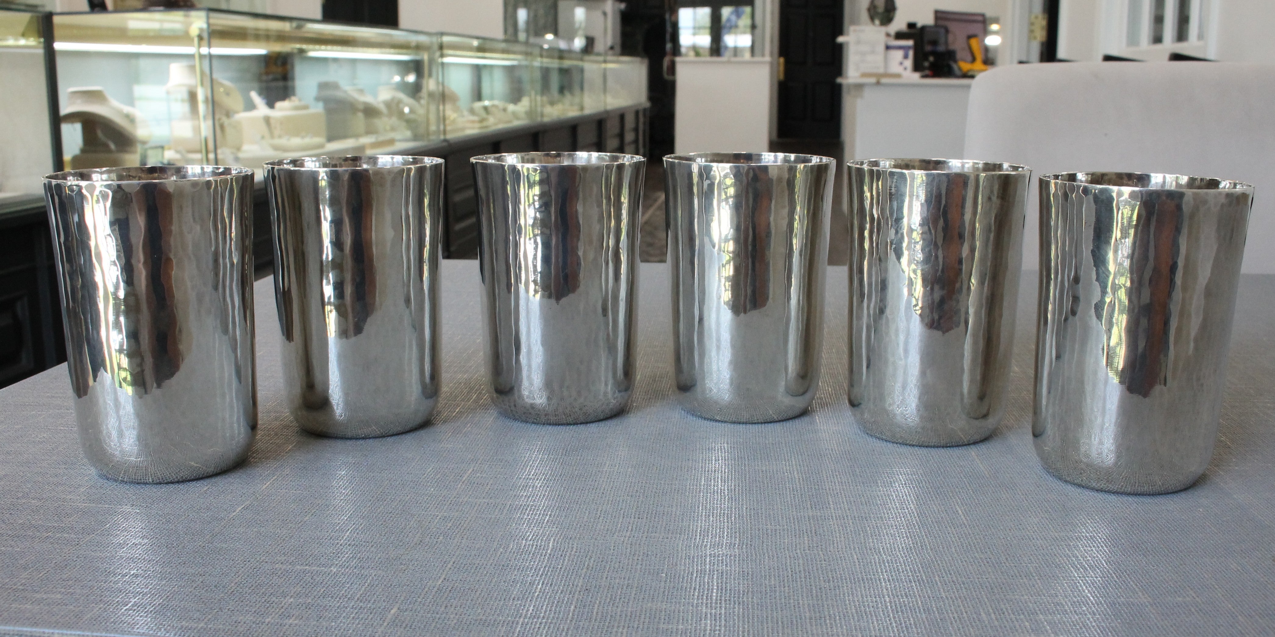 Light Slate Gray Tiffany & Co Set of 6 Goblets Sterling Silver 15602 4811 Hammered Cups Vintage