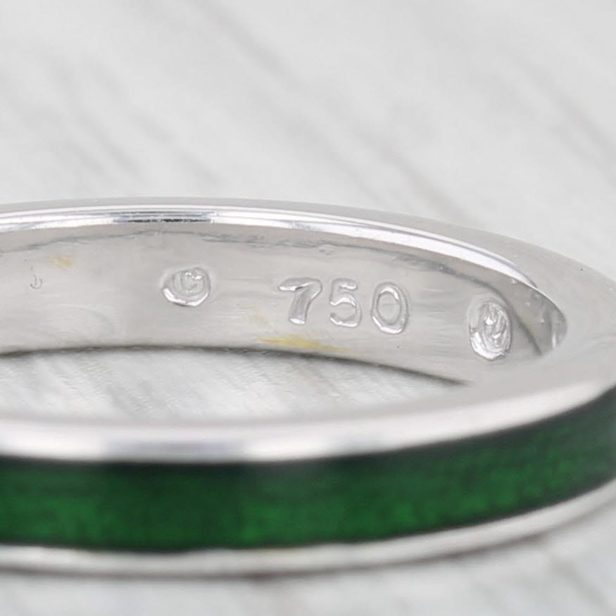 Light Gray Hidalgo Green Enamel Ring 18k White Gold Size 6.5 Stackable Band