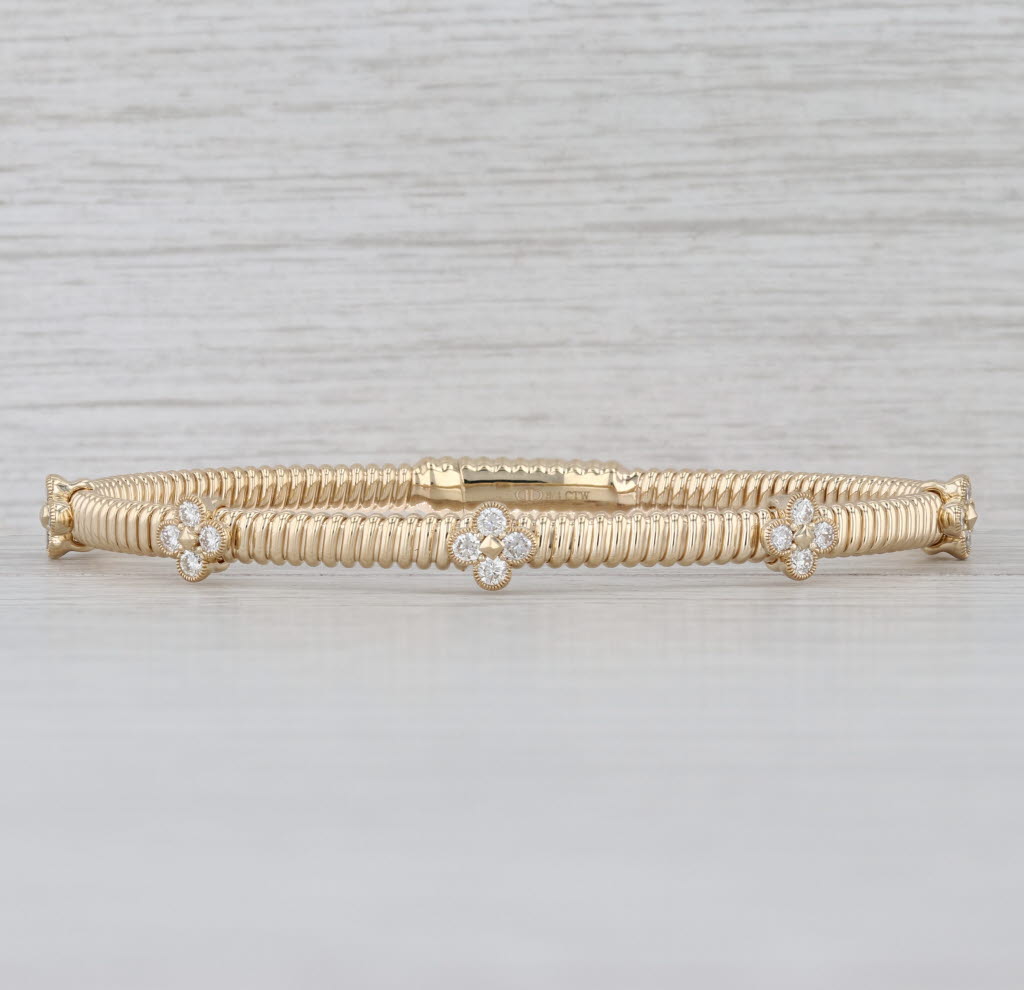 New 0.75ctw Diamond Flower Flexible Bangle Bracelet 14k Yellow Gold 6.75"
