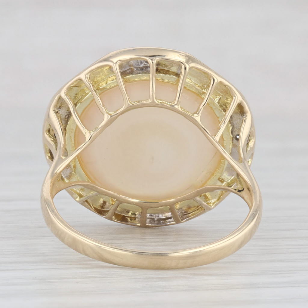 Light Gray Mabe Pearl Diamond Ring 14k Yellow Gold Size 6.5