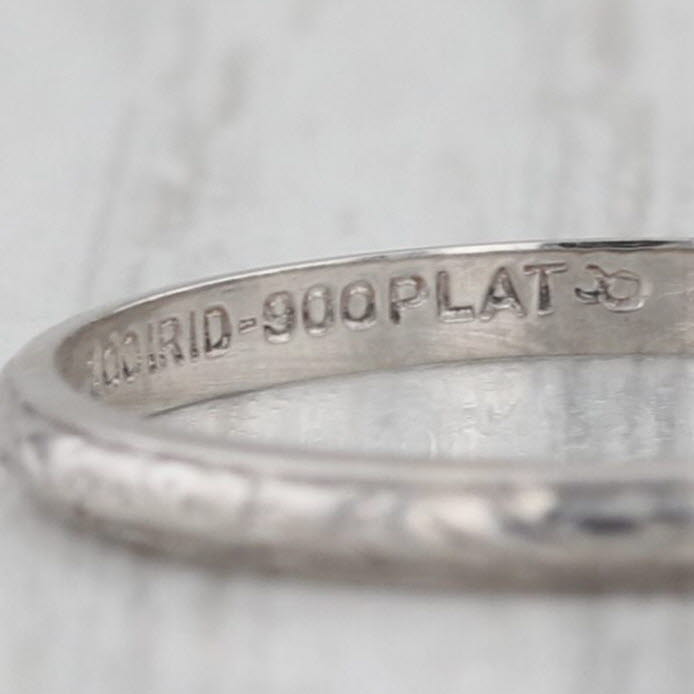 Art Deco Floral Etched Wedding Band Platinum Ring Size 5.5 Stackable