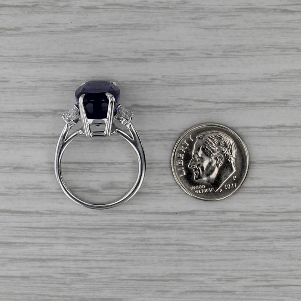 12.92ctw Cushion GIA Tanzanite Diamond Hearts Ring 18k White Gold Size 7