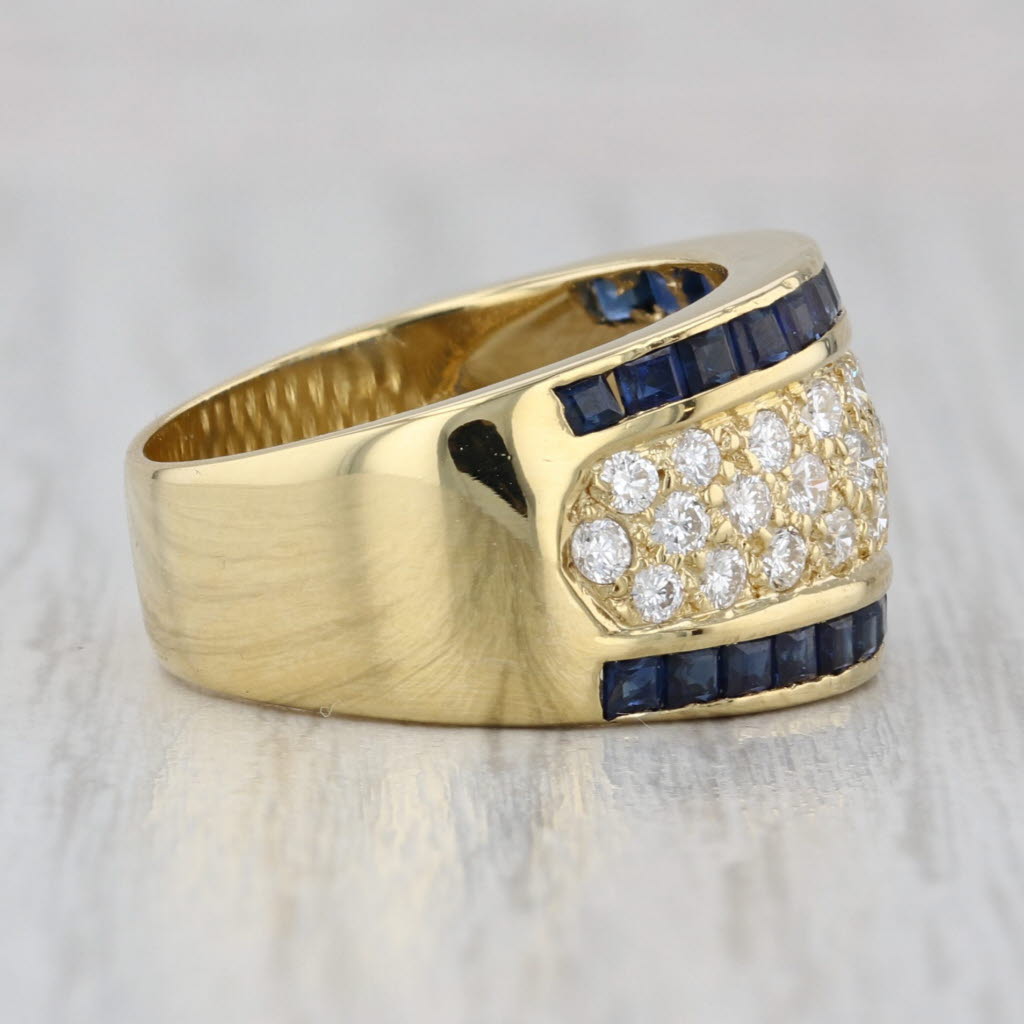 1.87ctw Pave Diamond Blue Sapphire Pave Ring 18k Yellow Gold Size 6.75