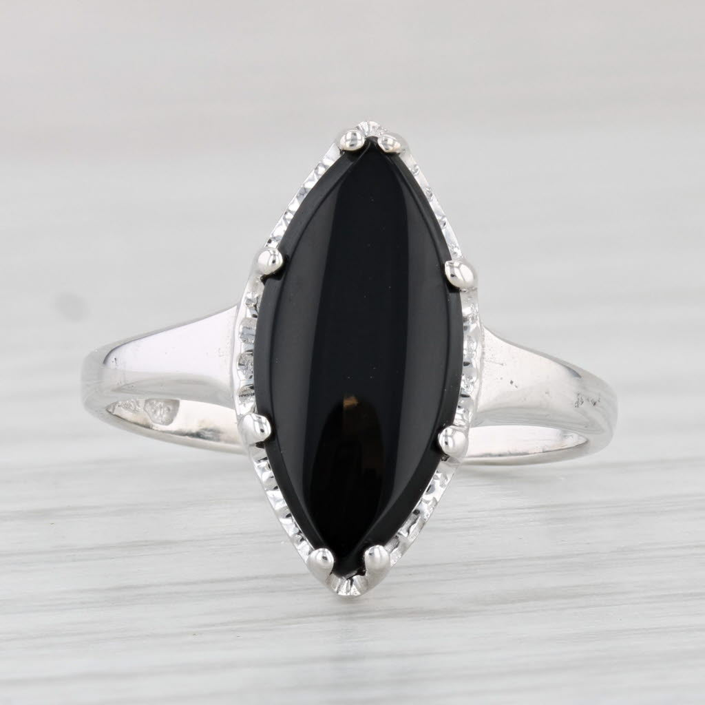 Light Gray Black Onyx Marquise Solitaire Ring 10k White Gold Size 6.25