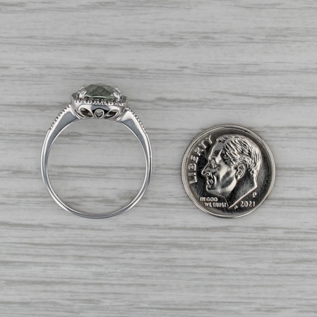 2.20ctw Praisilite Green Amethyst Diamond Halo Ring 14k White Gold Size 8.5