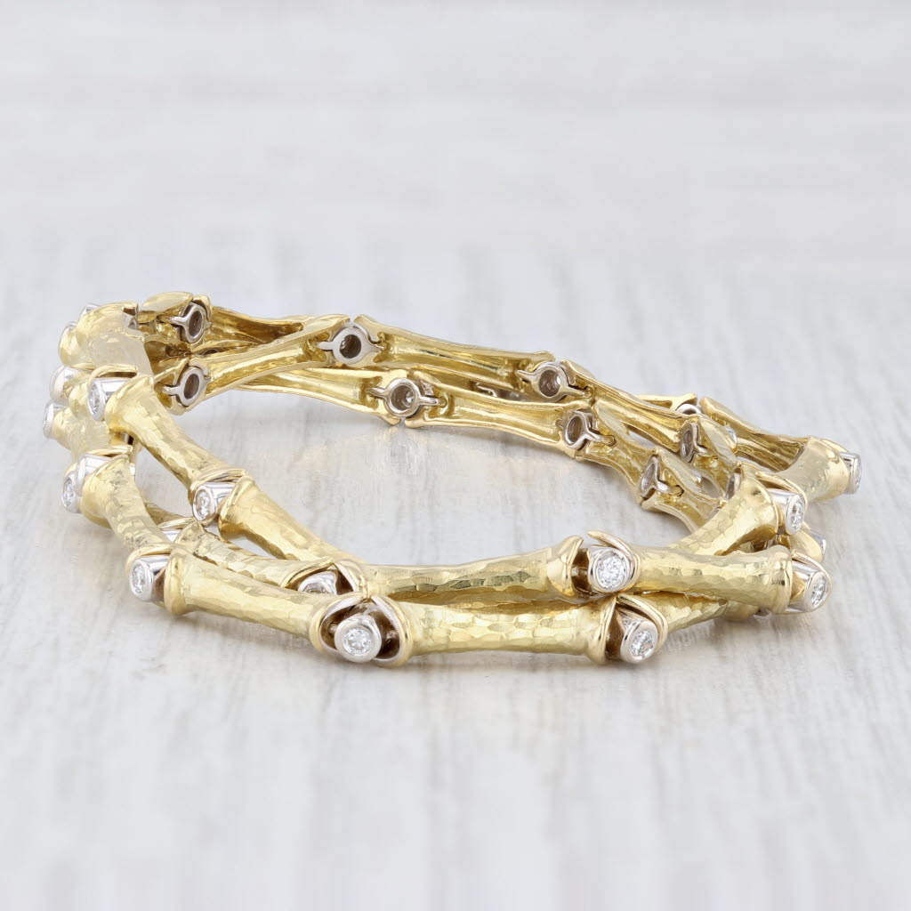 Light Gray Vintage 0.70ctw Diamond Bamboo Link Bracelet 18k Yellow Gold 6.5"