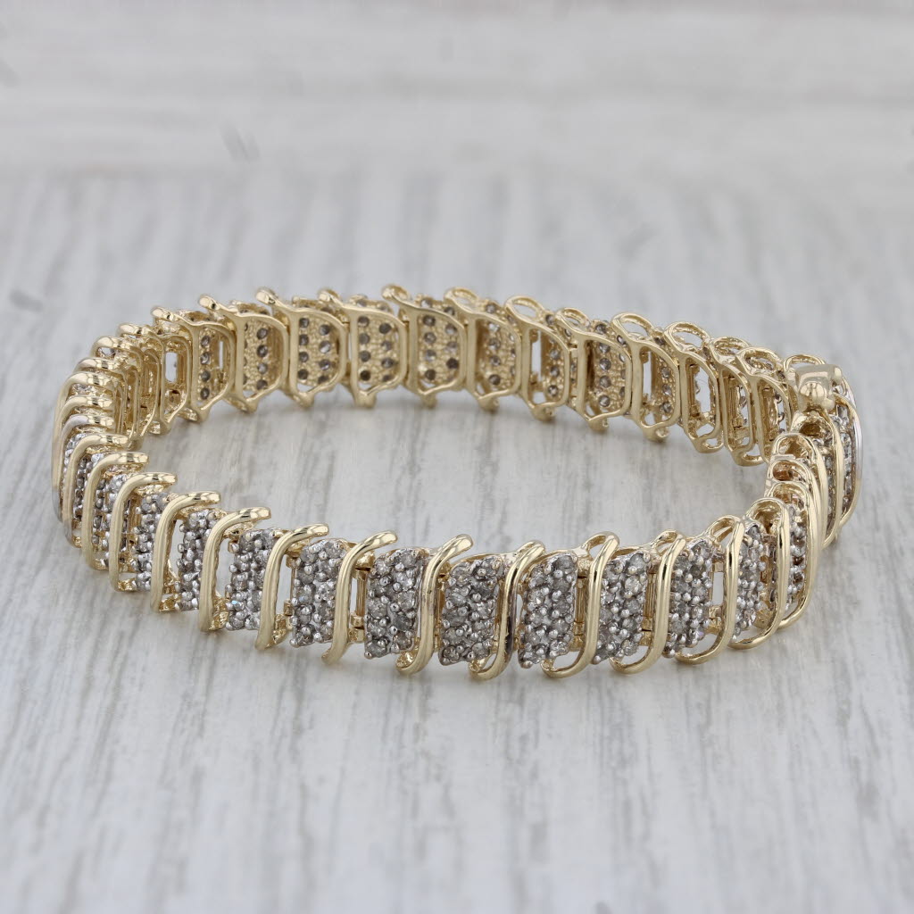 Gray 2ctw Diamond Bracelet 10k Yellow Gold 7" 9.5mm