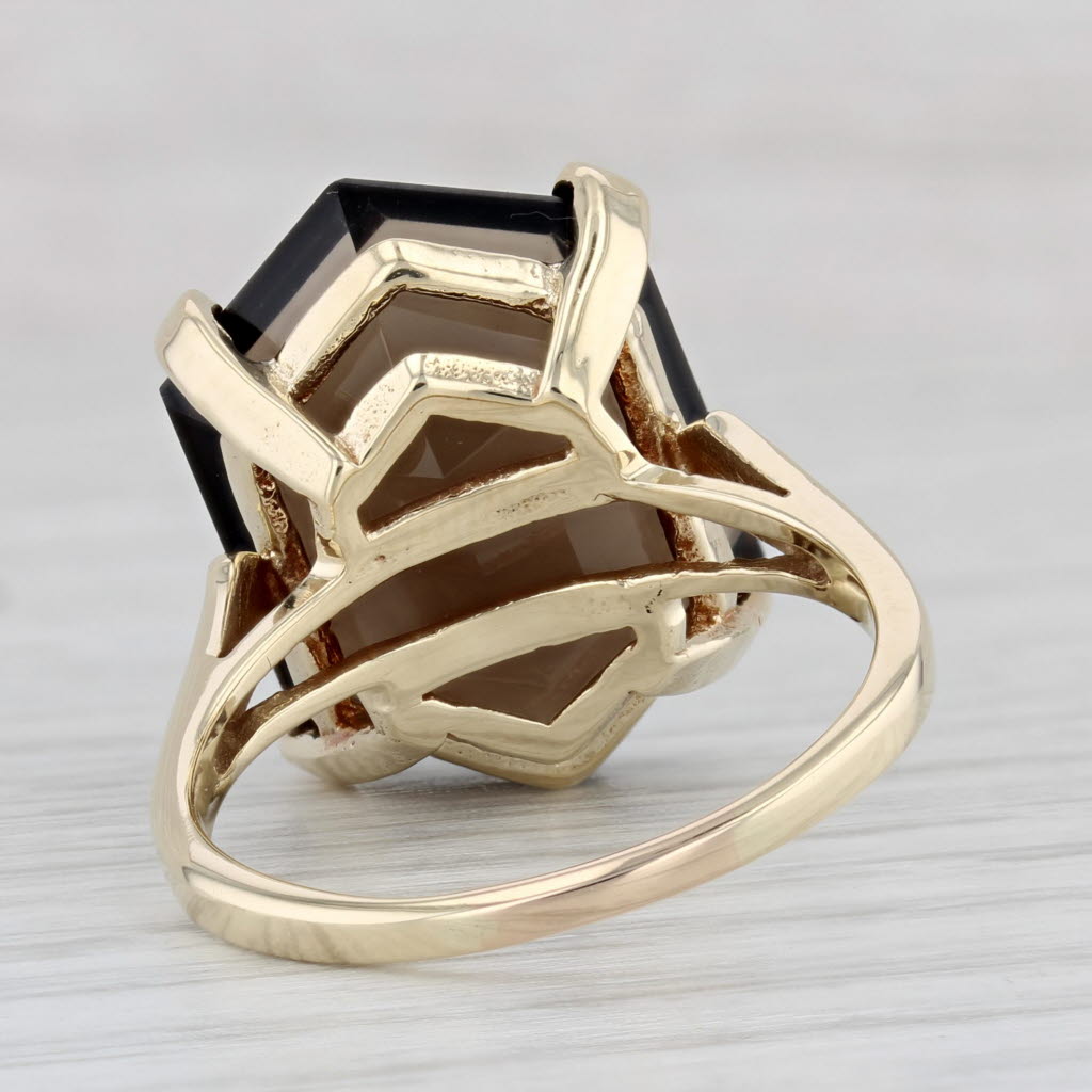Light Gray 12.25ct Smoky Quartz Solitaire Ring 14k Yellow Gold Size 8.75 Cocktail