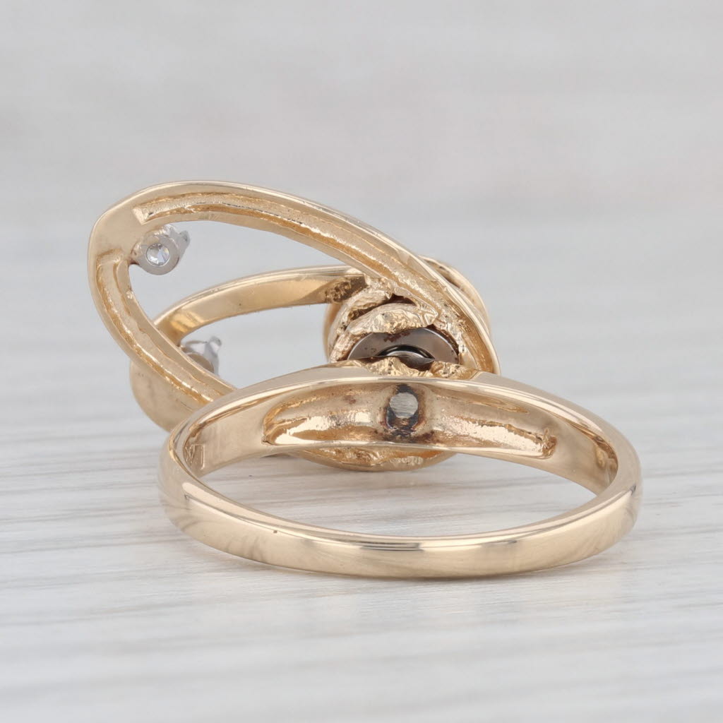 Light Gray Diamond Whirly Orbit Ring 14k Yellow Gold Size 7.25 Moving Spinning Parts