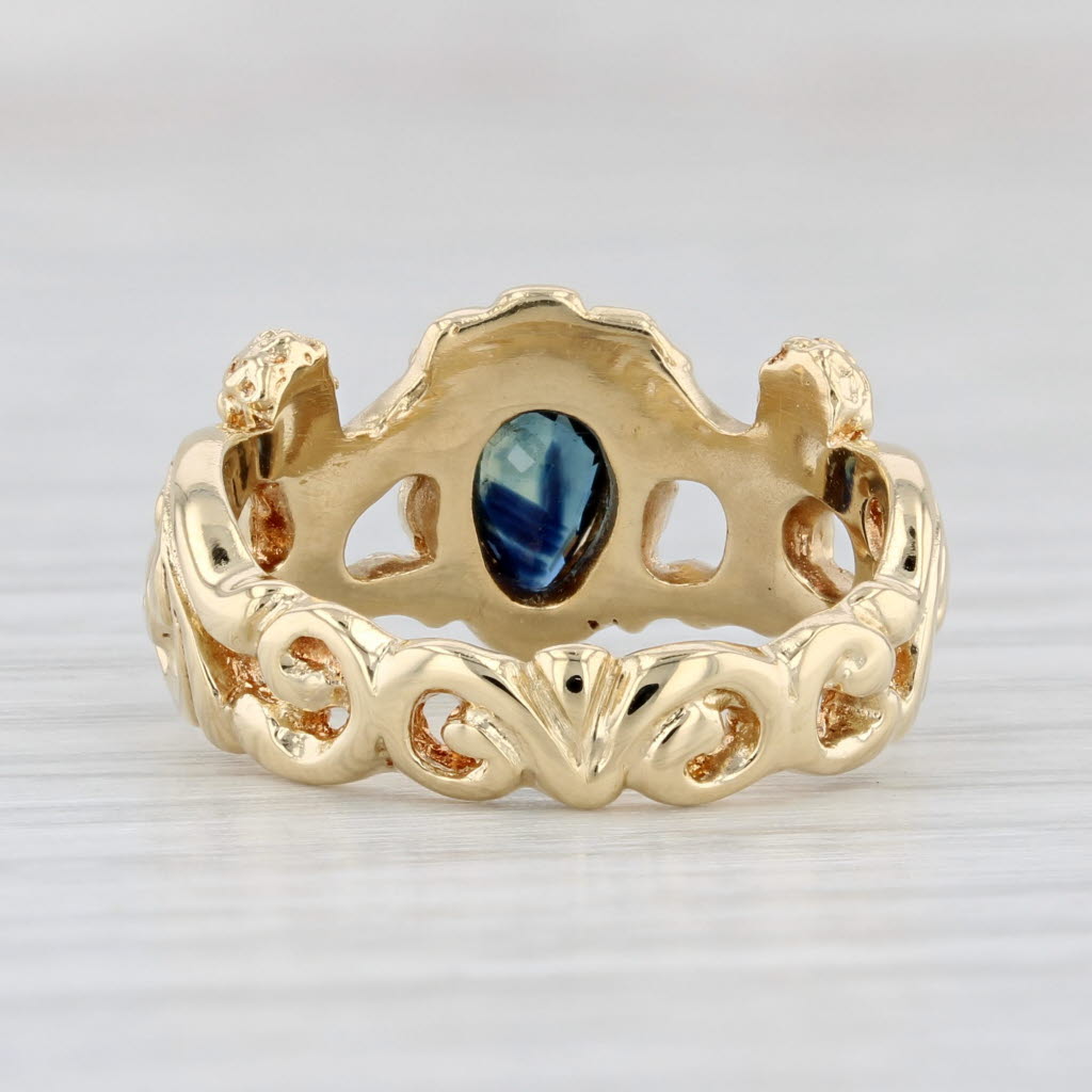 Light Gray 0.41ct Blue Sapphire Teardrop Ring 18k Yellow Gold Size 7 Heraldic Cherubs