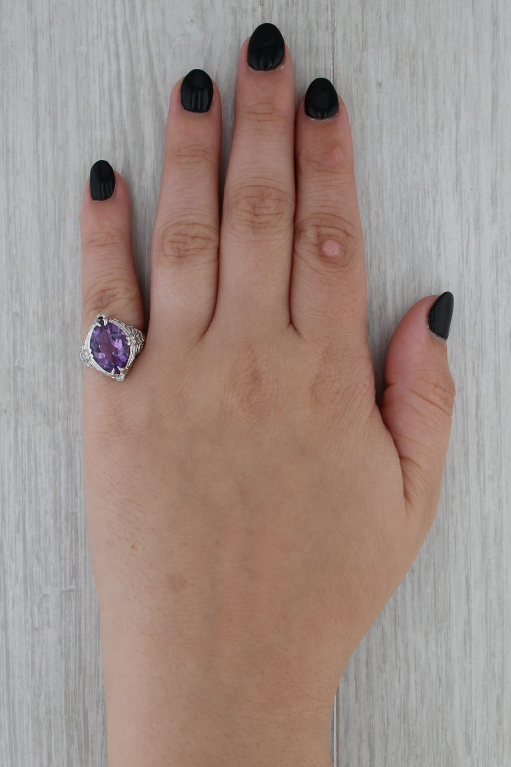 Art Deco 5ct Marquise Amethyst Solitaire Ring 18k White Gold Filigree Floral