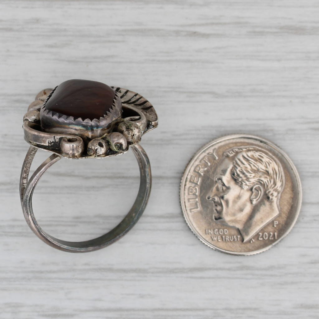 Baroque Fire Agate Ring Sterling Silver Vintage SE Lee Navajo Native American